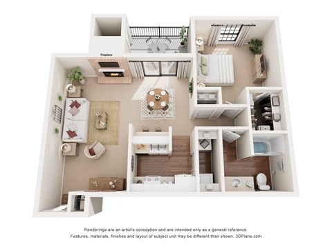 Floor plan for 1 bed, 1 bath, 772 sqft